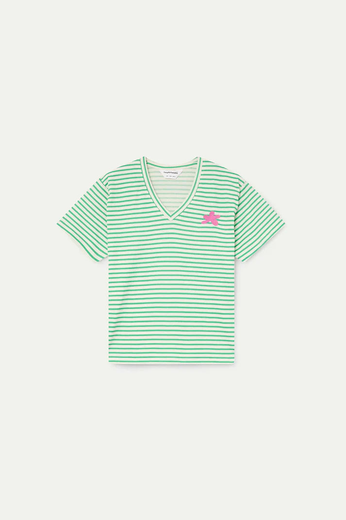 T-shirt con stampa a righe bianche e verde