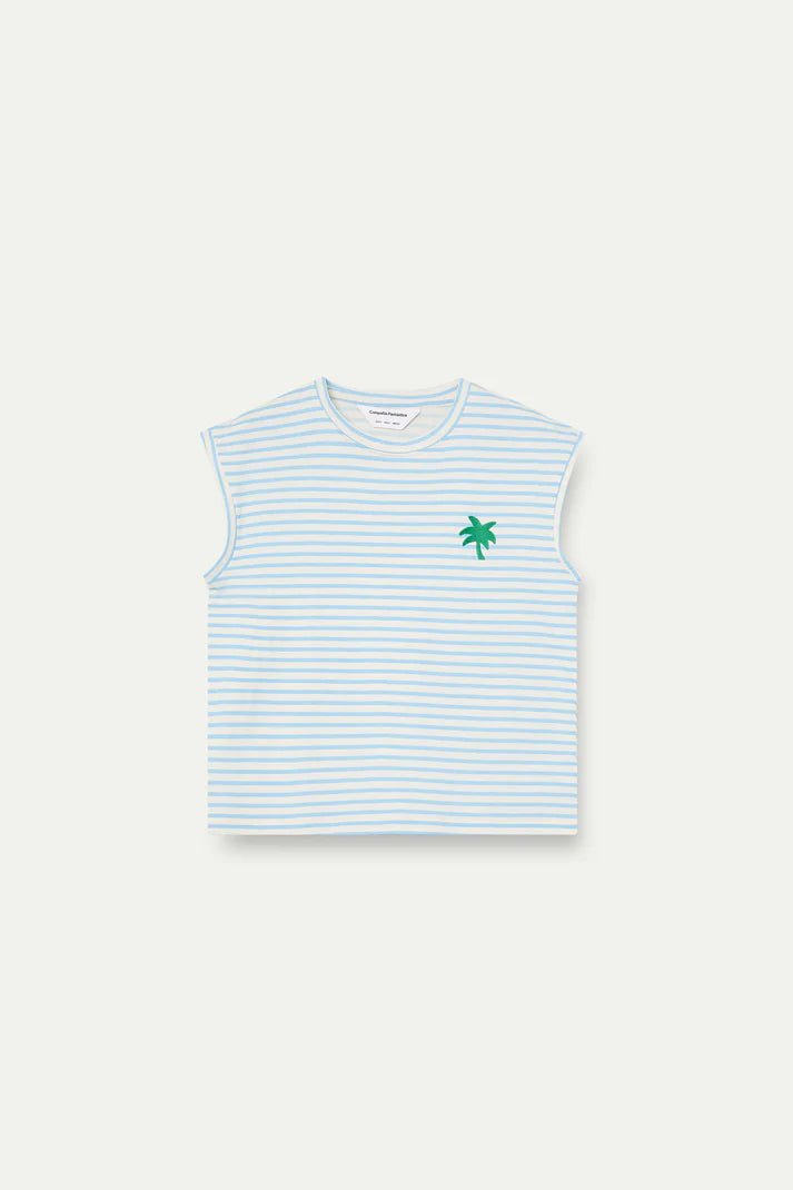 T-shirt con stampa a righe bianche e blu