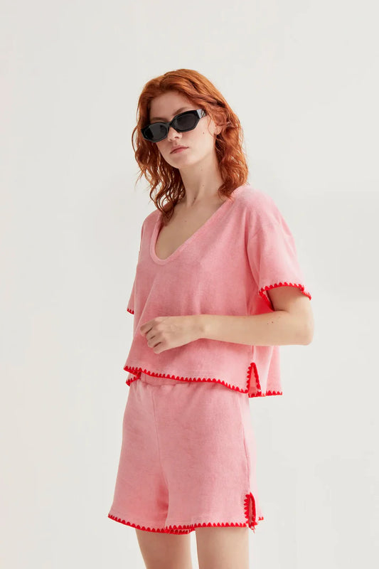 Top da spiaggia 100% cotone con rosa