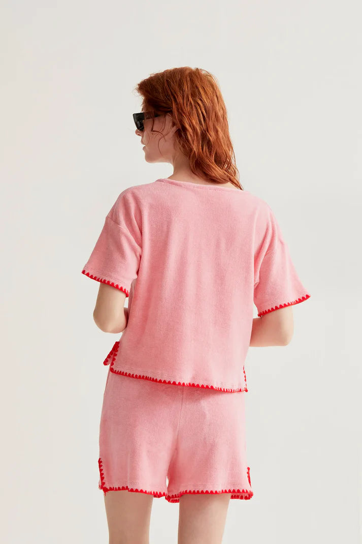 Top da spiaggia 100% cotone con rosa