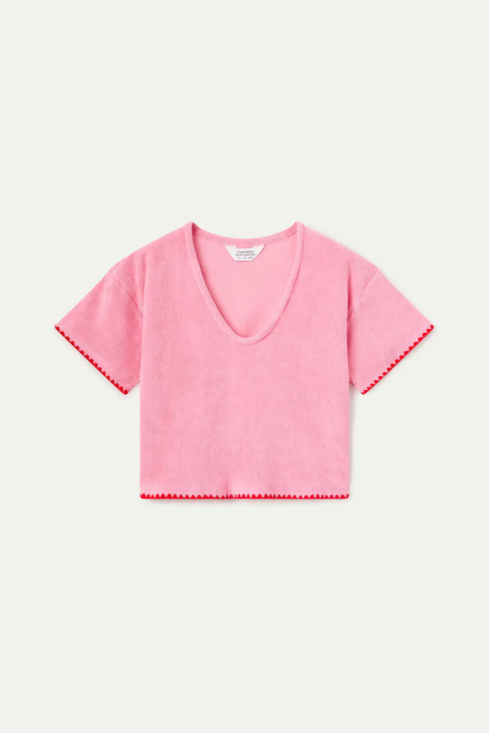 Top da spiaggia 100% cotone con rosa