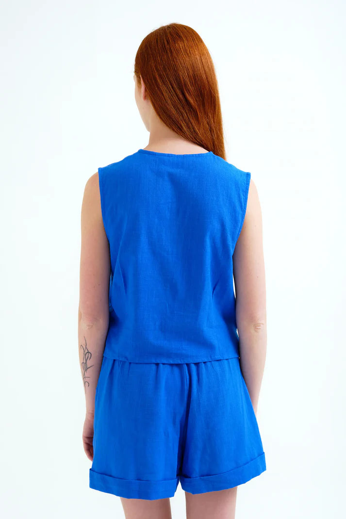 Top 100% cotone blu navy con applicazione a stelle