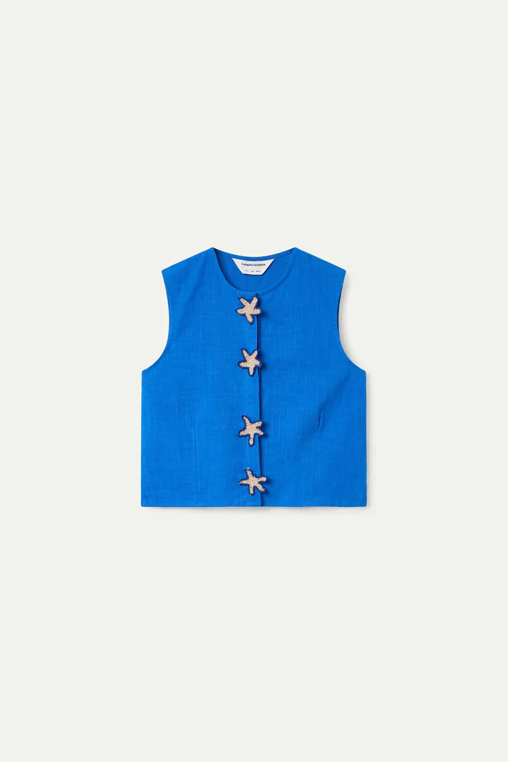 Top 100% cotone blu navy con applicazione a stelle