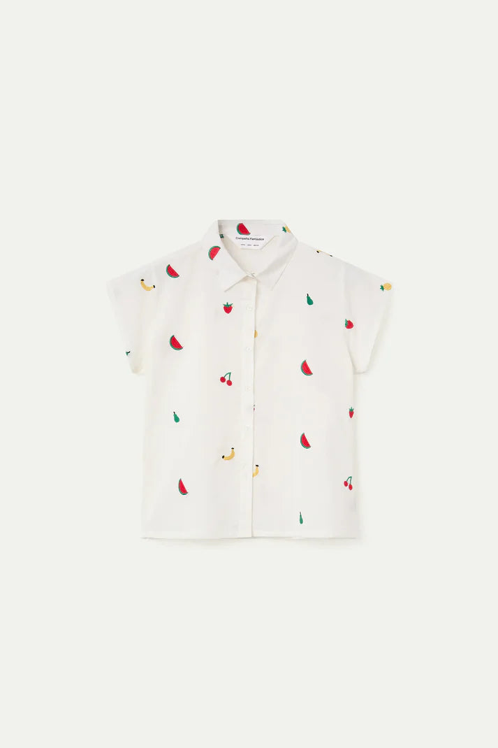 Camicia bianca 100% cotone con ricamo di Insalata di frutta