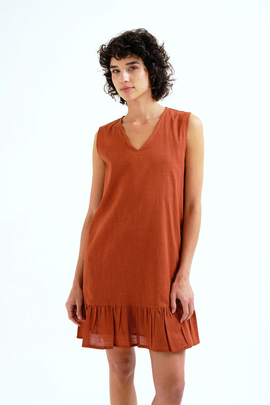 Abito corto 100% cotone marrone