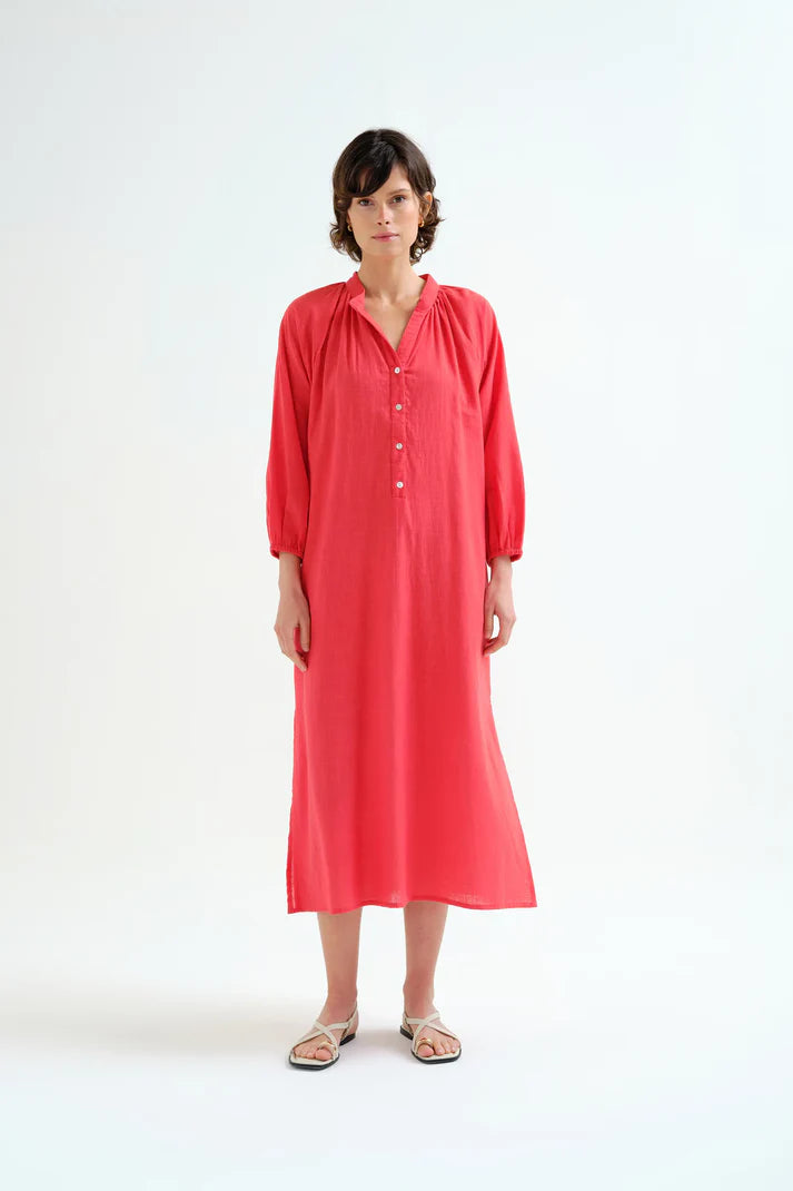 Kaftan lungo rosso con bottoni