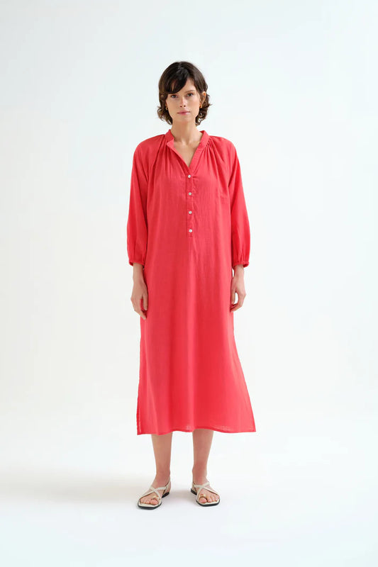 Kaftan lungo rosso con bottoni
