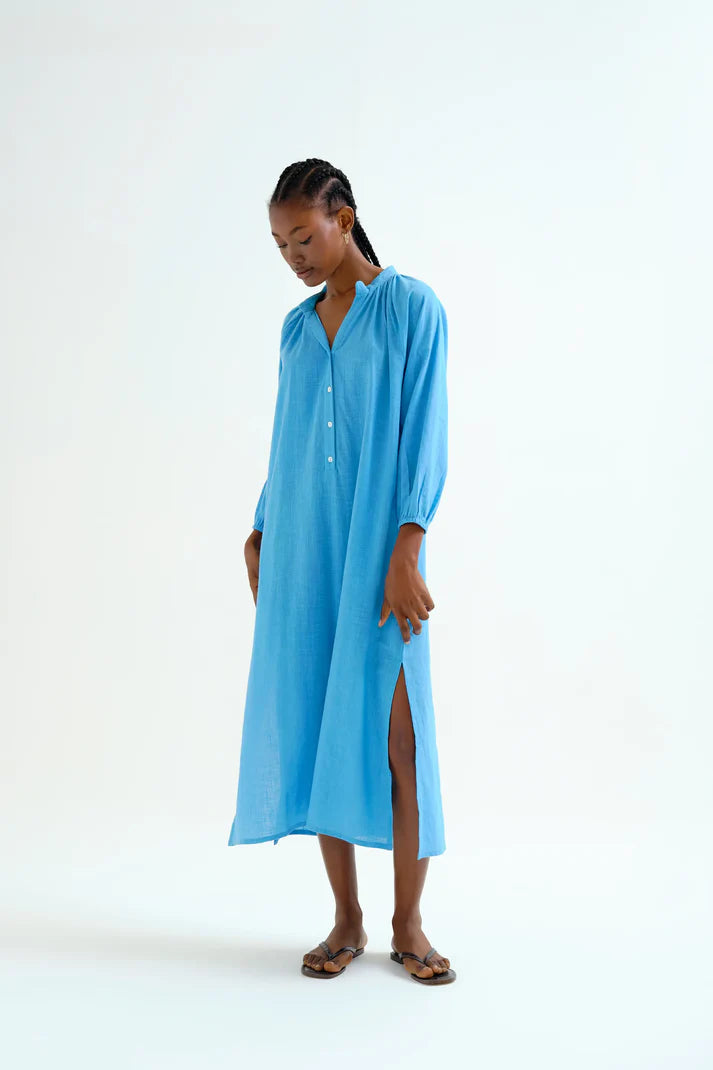 Kaftan lungo blu con bottoni