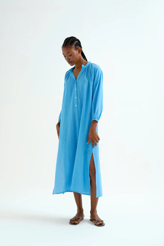 Kaftan lungo blu con bottoni