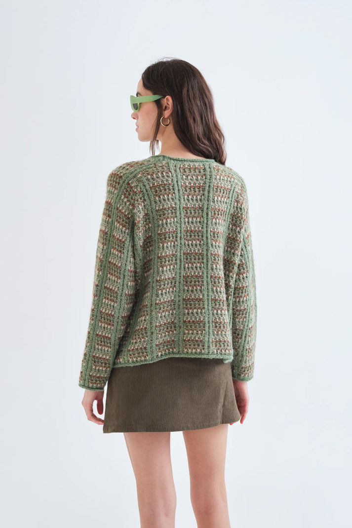 Maglione in maglia verde con dettagli ricamati