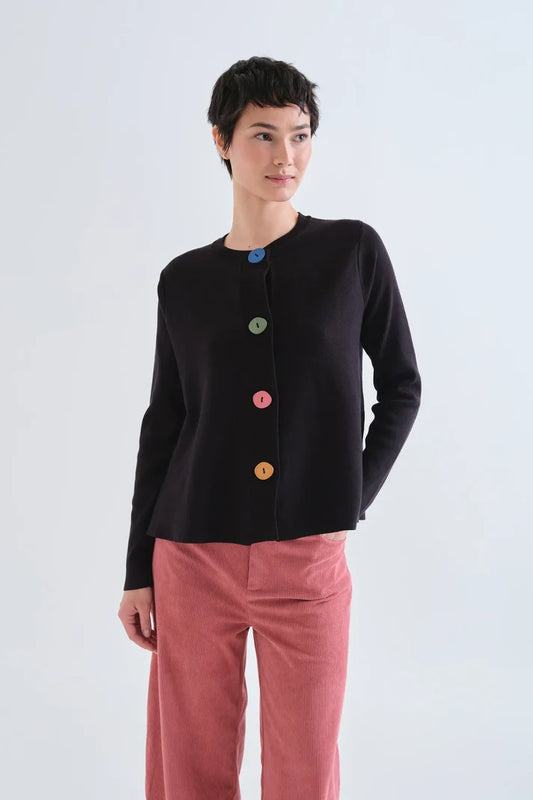 Cardigan nero con bottoni grandi multicolore