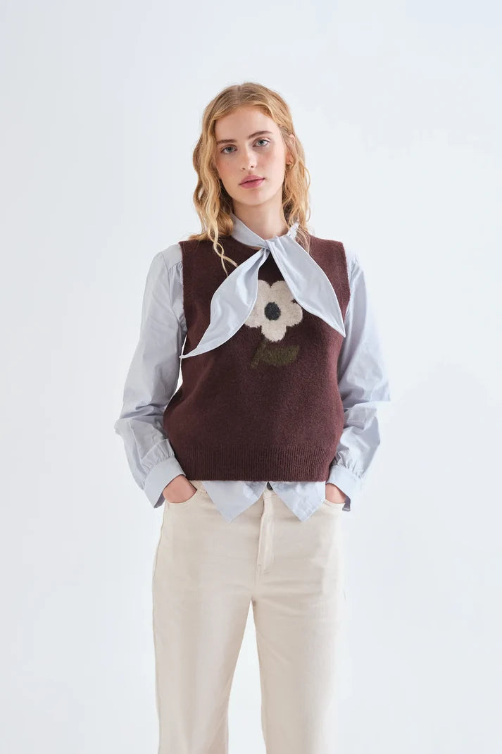 Gilet lavorato a maglia con stampa Big Flower