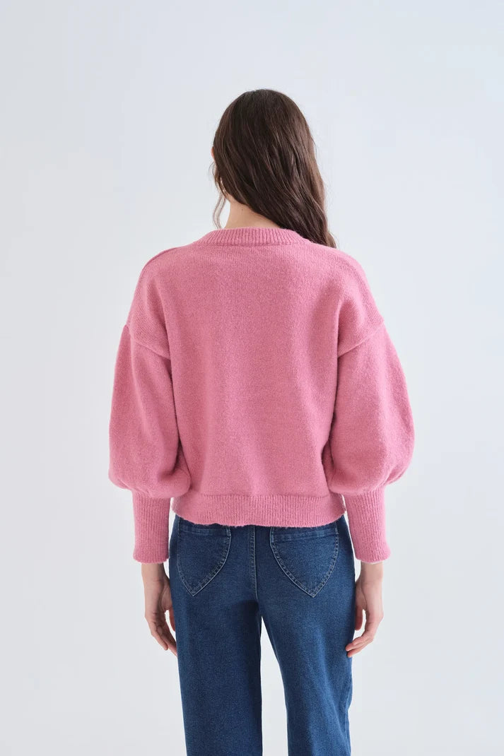 Maglia basica in maglia rosa