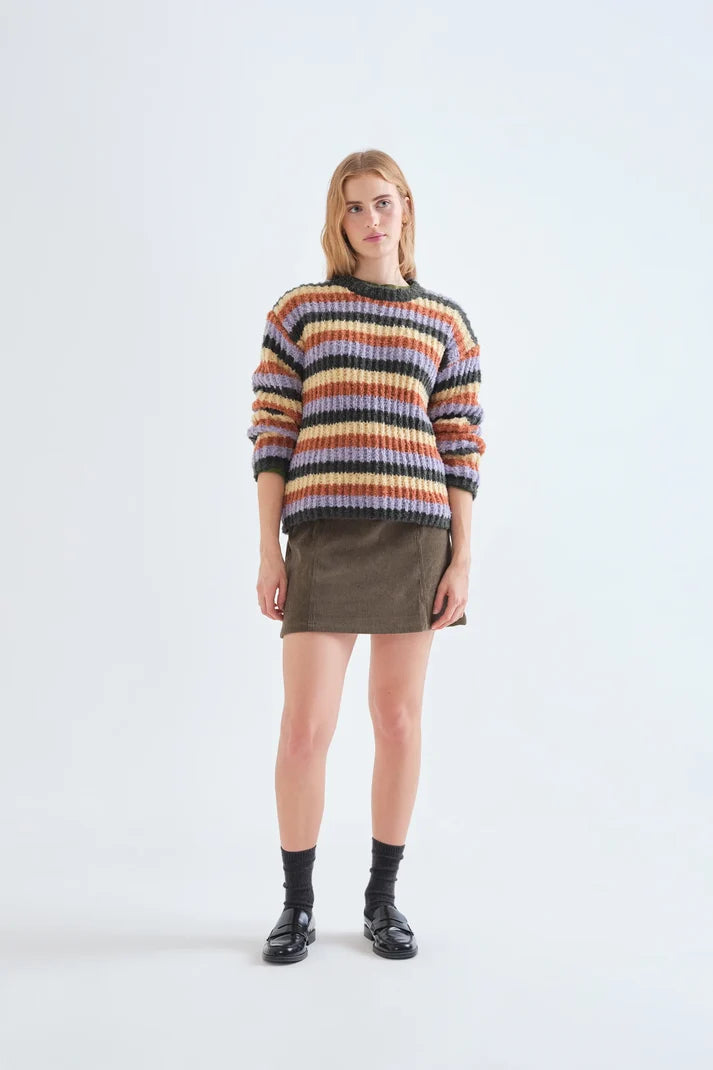 Maglione con stampa a righe multicolore
