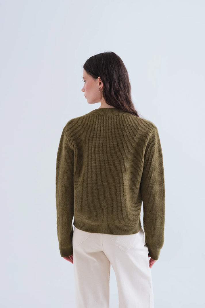 Cardigan lavorato a maglia con fiocchi verde oliva