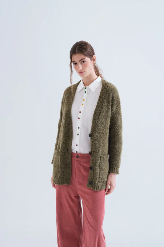 Cardigan punto verde oliva