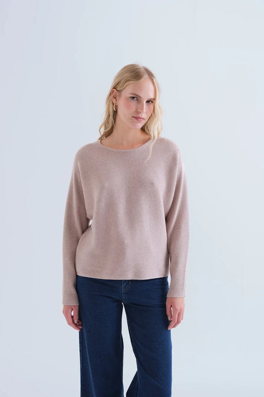 Maglione maglia righe beige