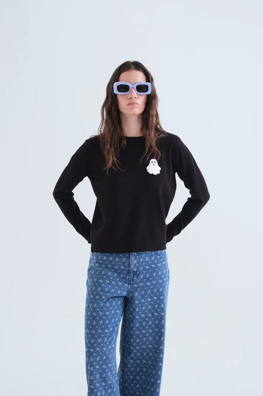 Maglia a maglia nera con dettaglio fantasma Boo