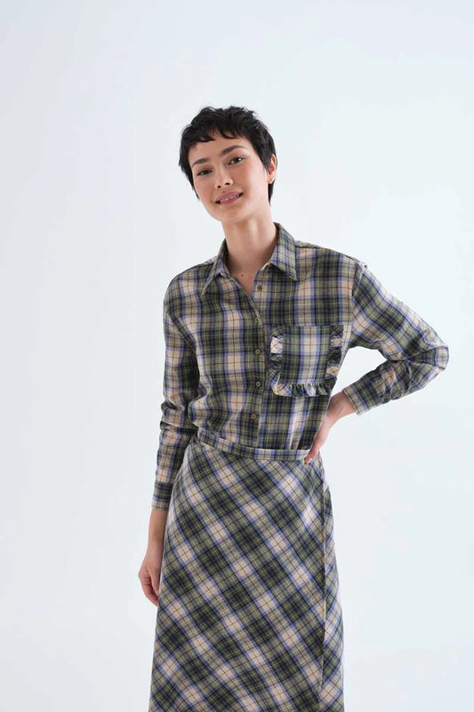 Camicia 100% cotone con stampa a quadri verde