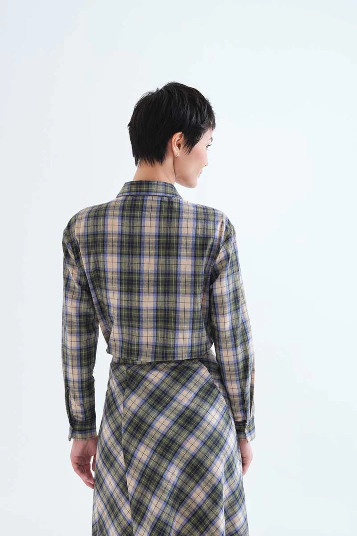 Camicia 100% cotone con stampa a quadri verde