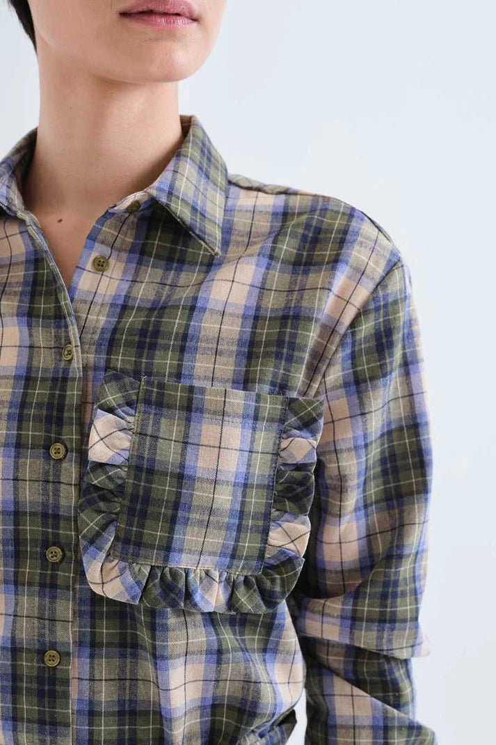 Camicia 100% cotone con stampa a quadri verde
