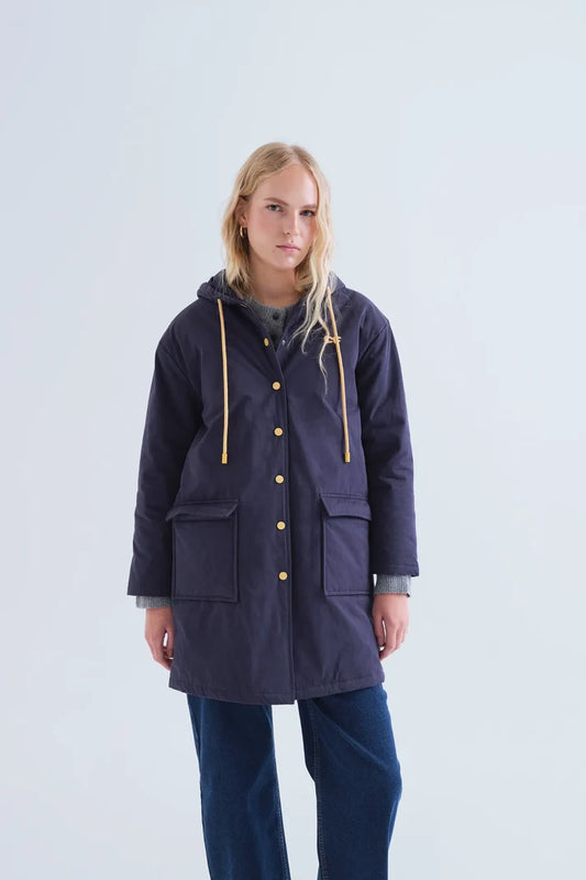 Cappotto 100% cotone con cappuccio Navy