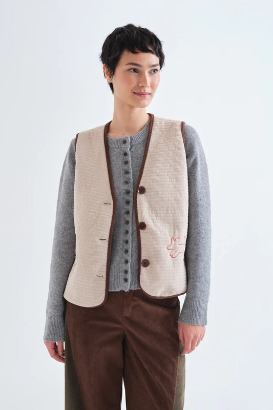 Gilet di velluto a coste bianco crudo