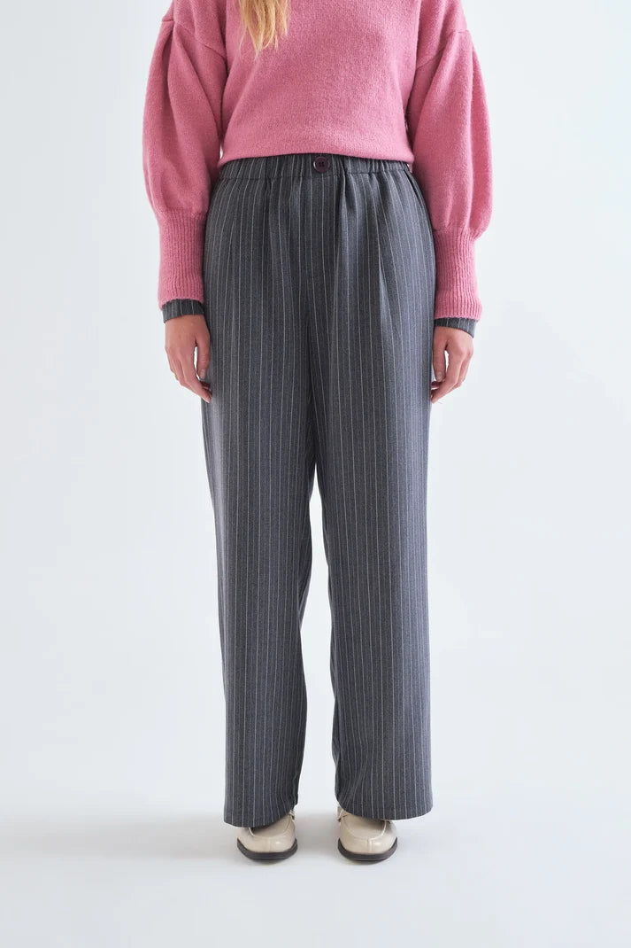 Pantaloni con stampa a righe sottili grigie