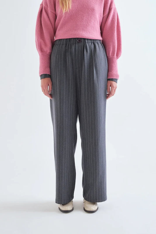 Pantaloni con stampa a righe sottili grigie