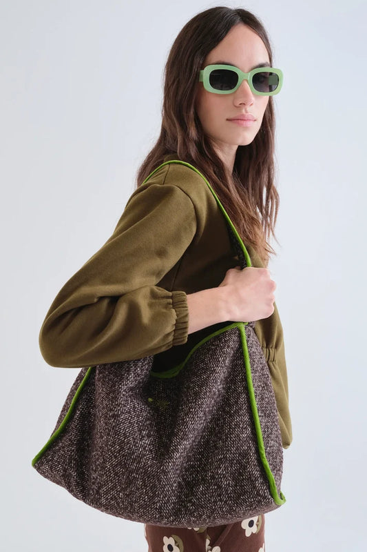 Borsa a tracolla in tweed marrone