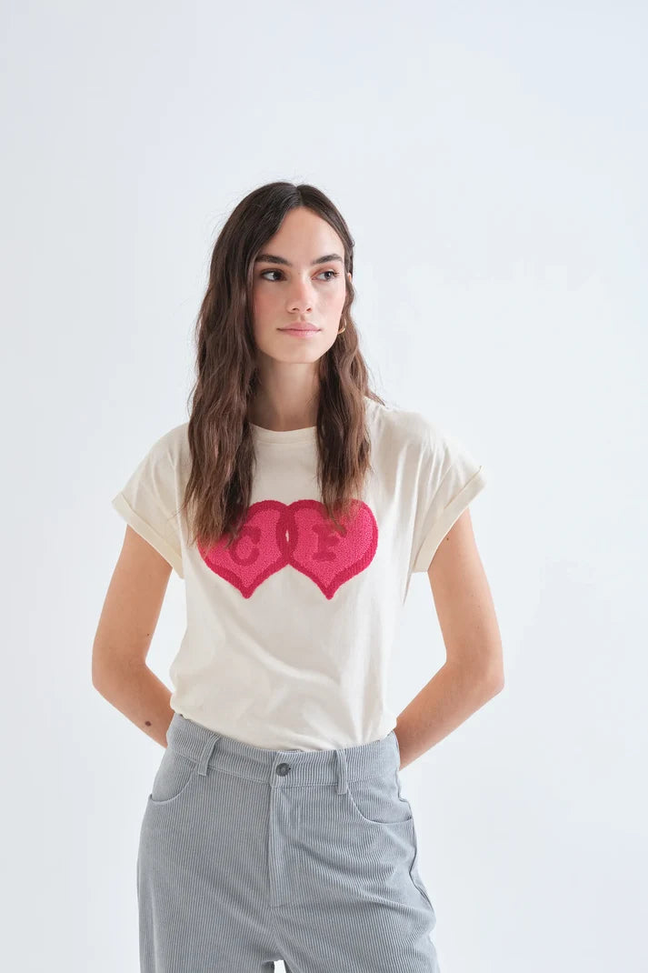 T-shirt 100% cotone bianco con patch "CF" cuore