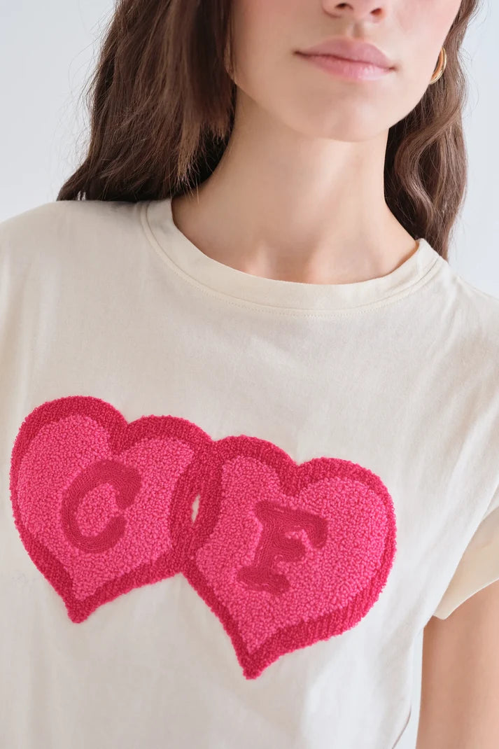 T-shirt 100% cotone bianco con patch "CF" cuore