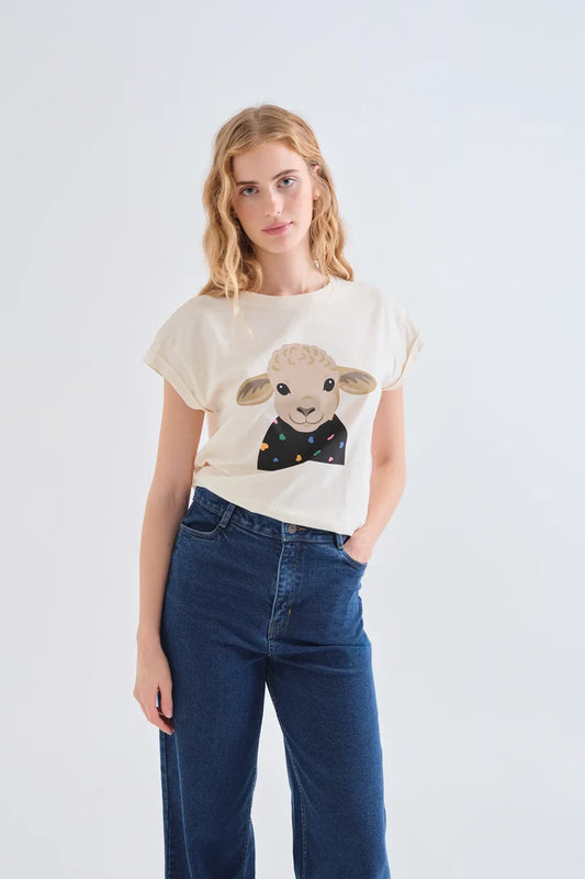 T-shirt 100% cotone con stampa di pecora