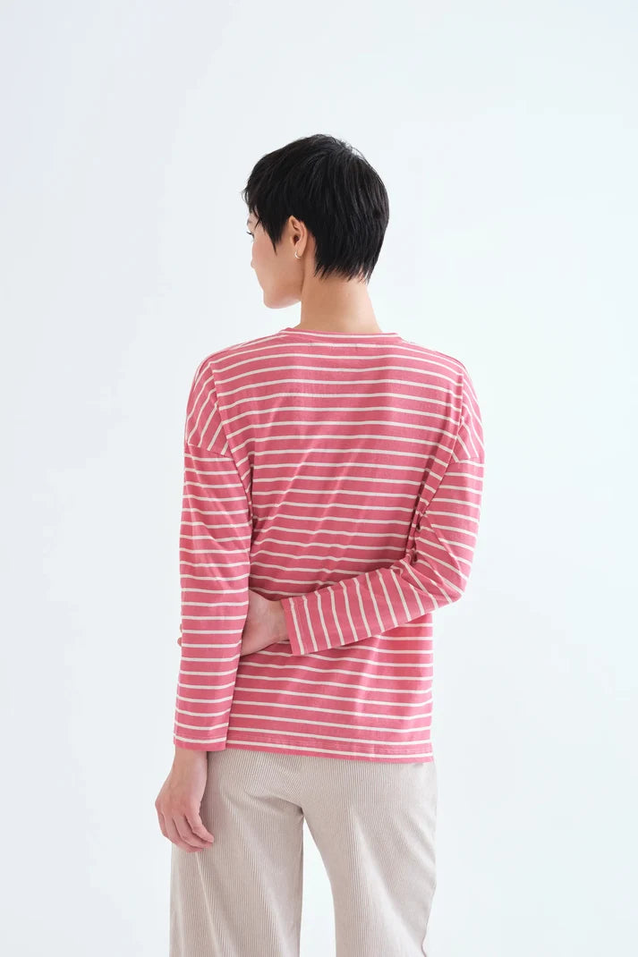 T-shirt 100% cotone con stampe a righe rosa