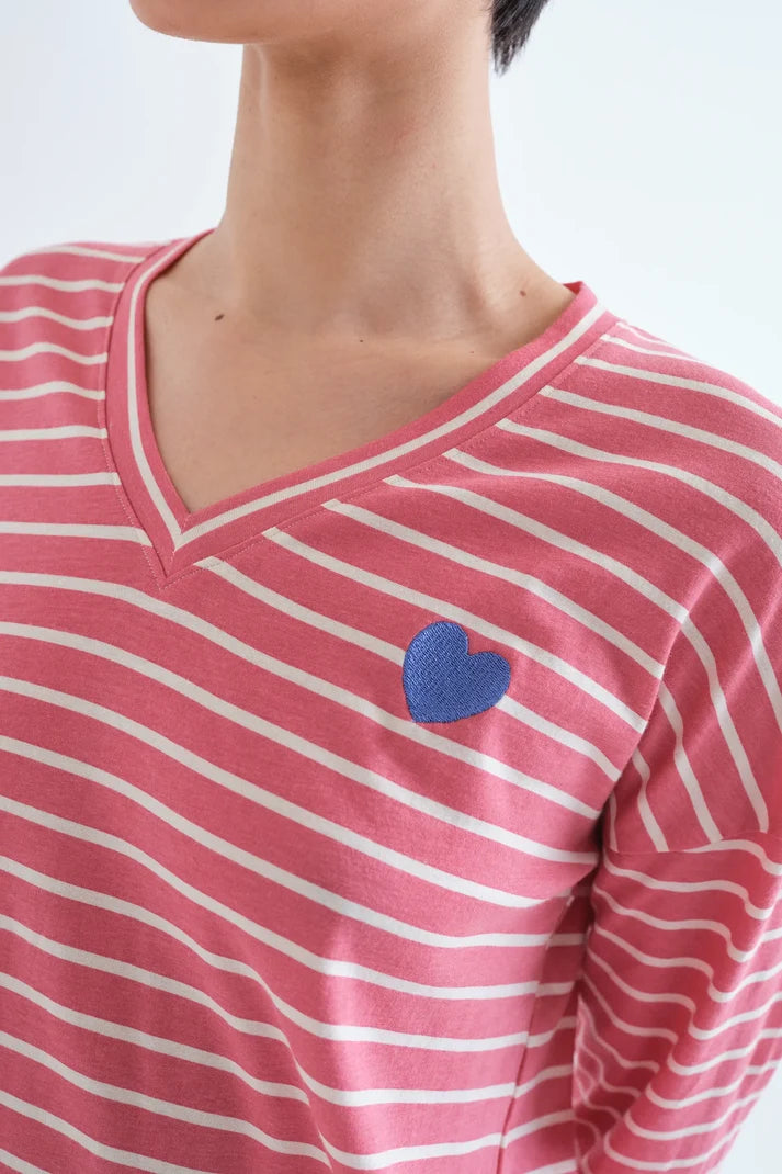 T-shirt 100% cotone con stampe a righe rosa