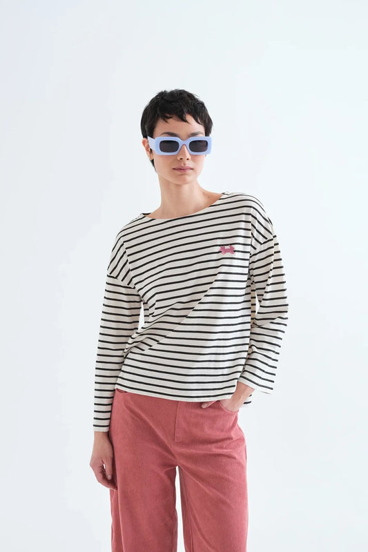 T-shirt 100% cotone con stampe a righe nere
