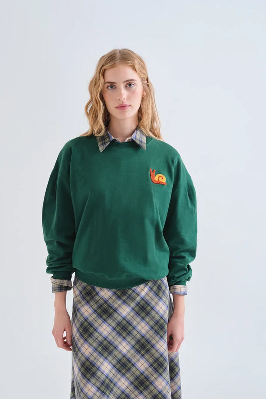 Felpa 100% cotone verde con toppa a lumaca