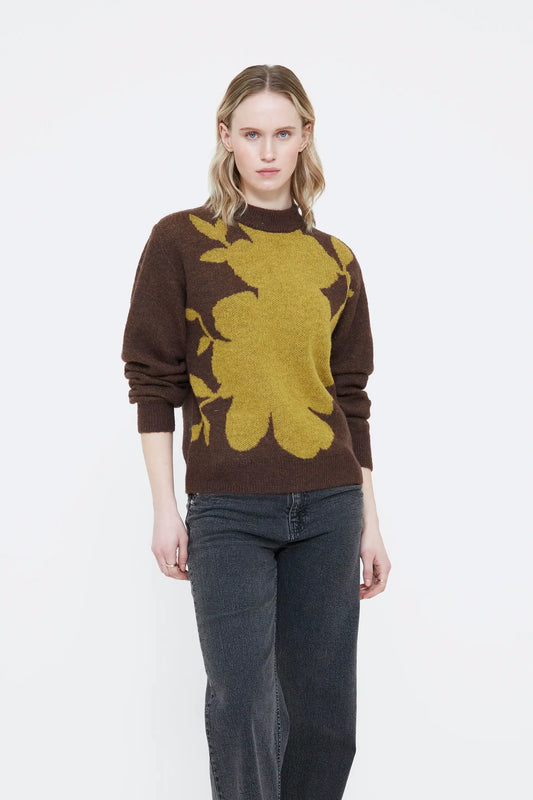Maglione marrone con stampa floreale