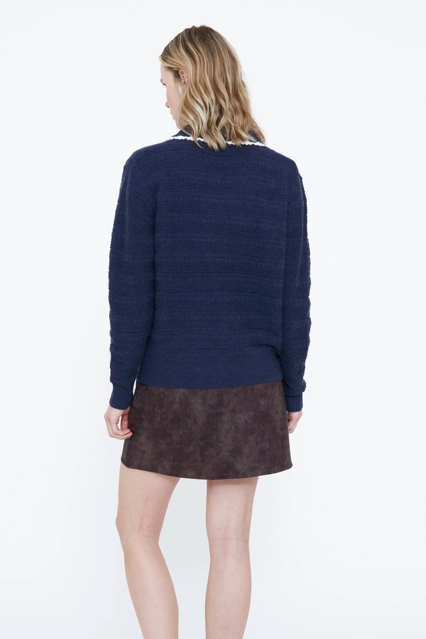 Cardigan maglia blu navy collo bavaglino