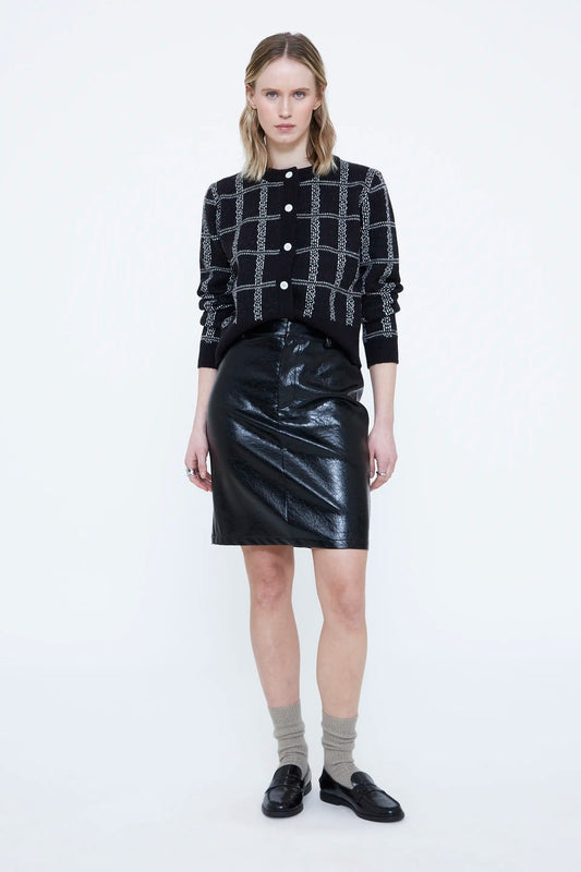 Cardigan con stampa a quadri bianco e nero
