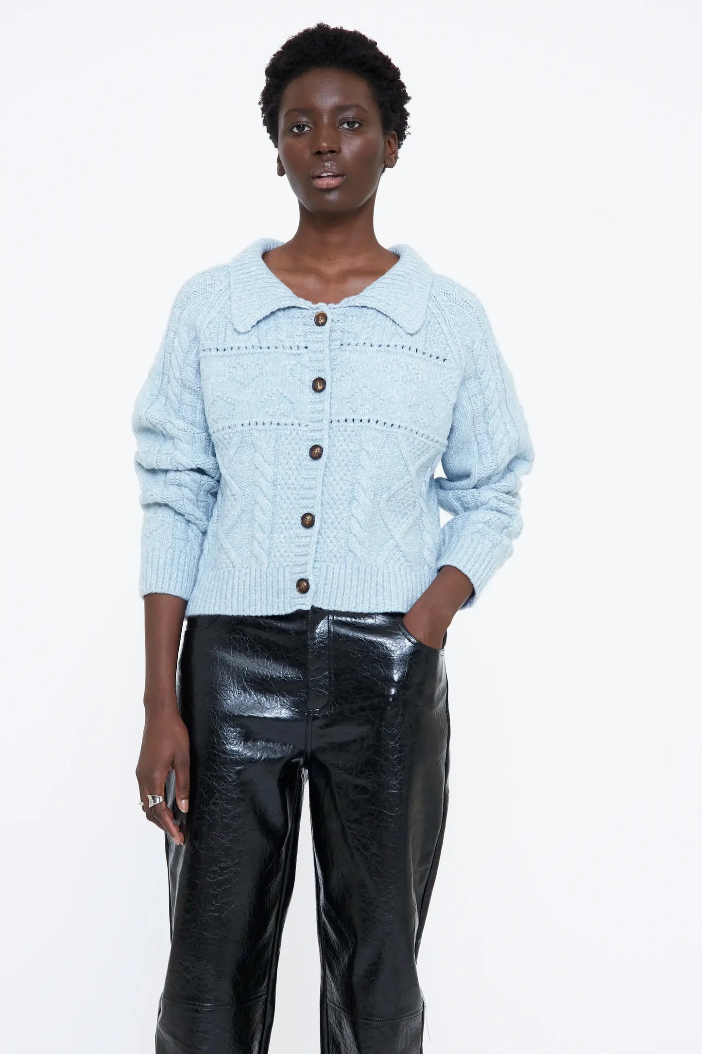 Cardigan punto incatenato azzurro