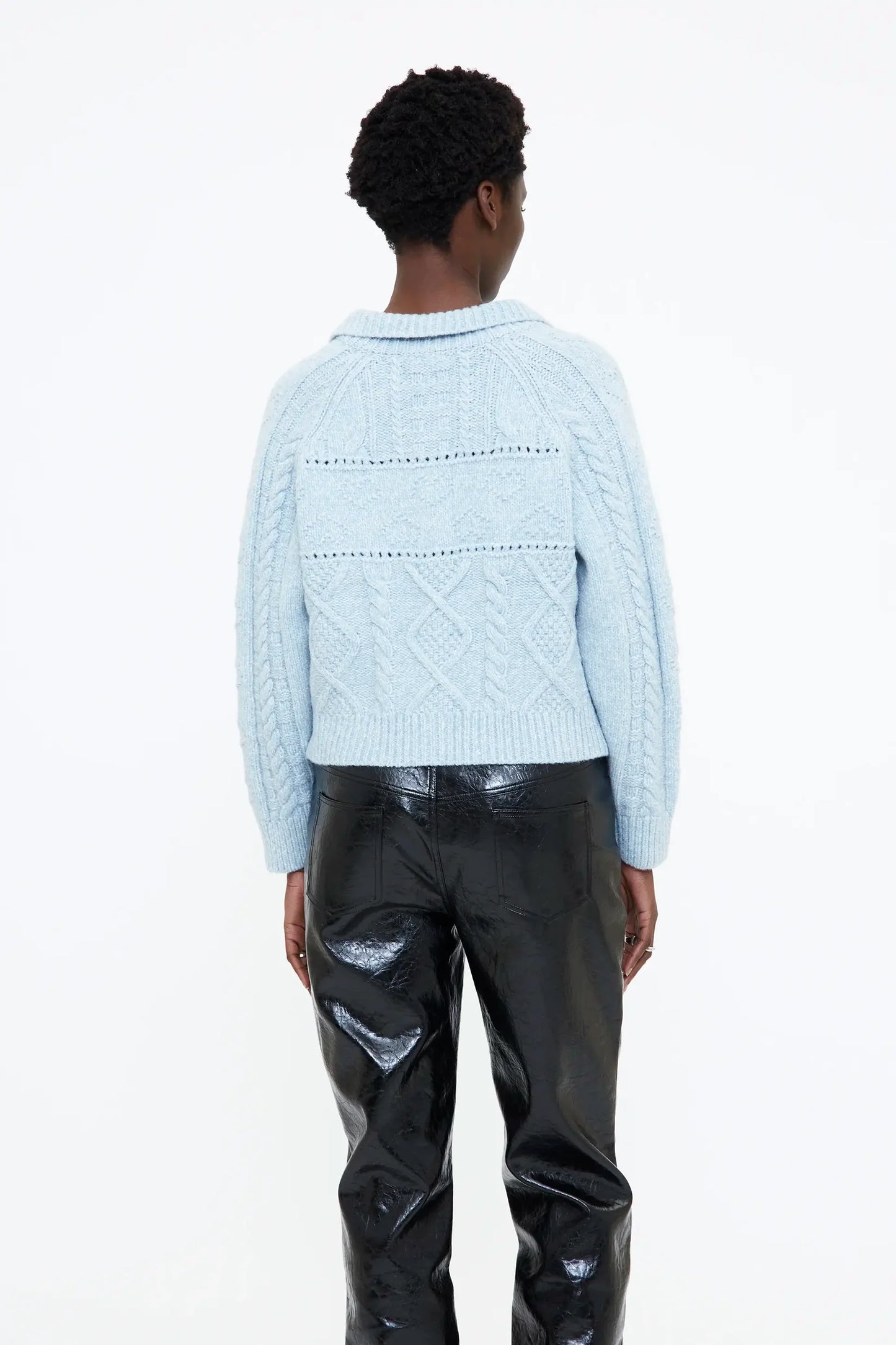 Cardigan punto incatenato azzurro
