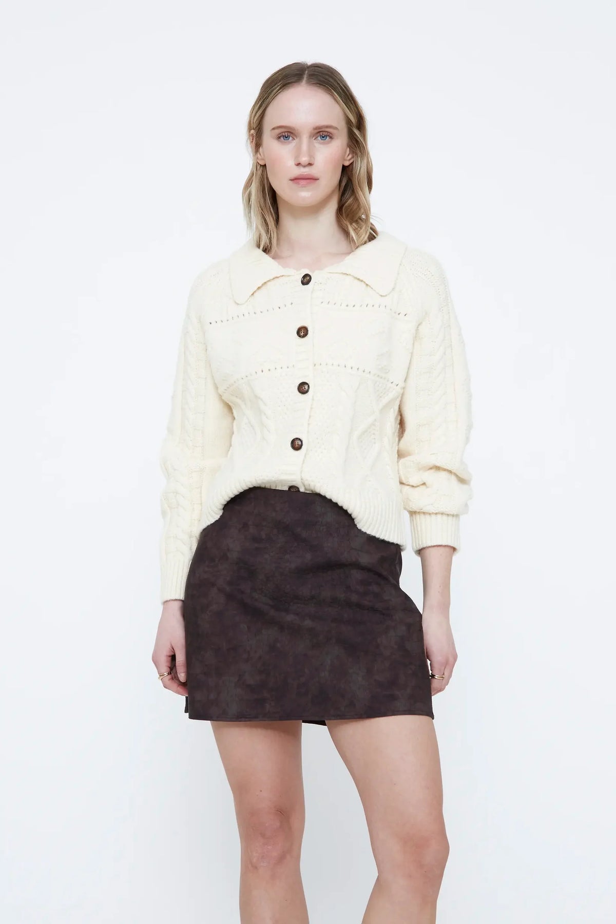 Cardigan maglia incatenata bianco grezzo
