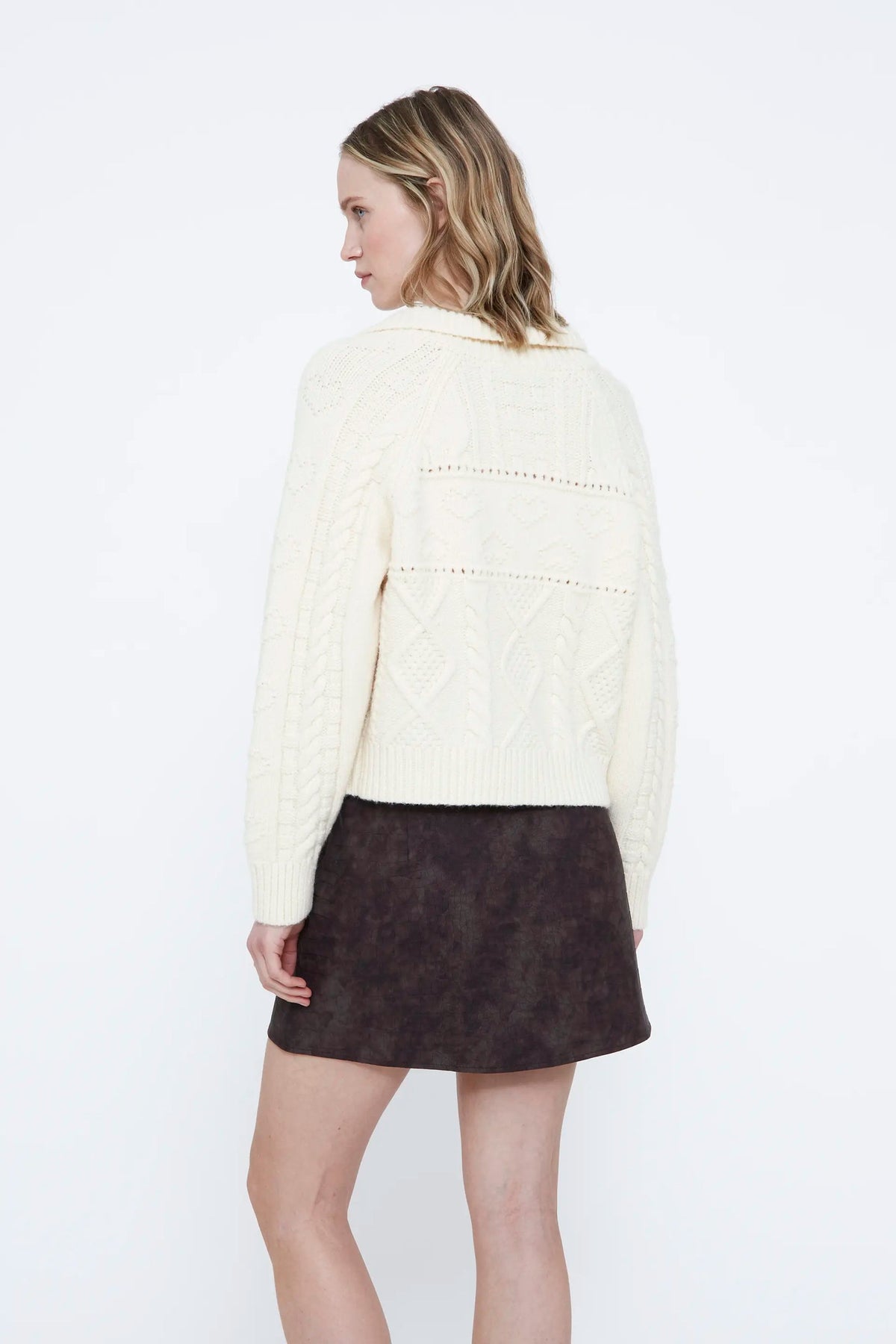 Cardigan maglia incatenata bianco grezzo