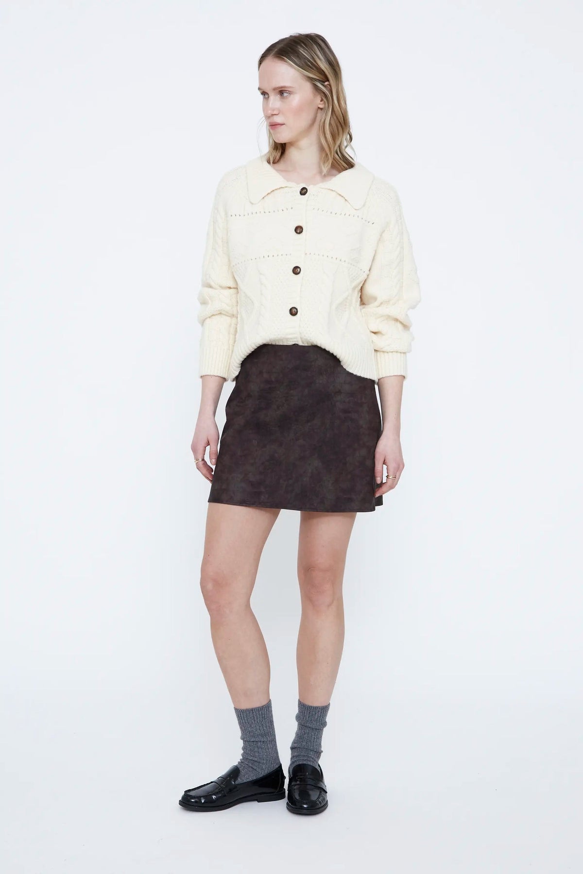Cardigan maglia incatenata bianco grezzo