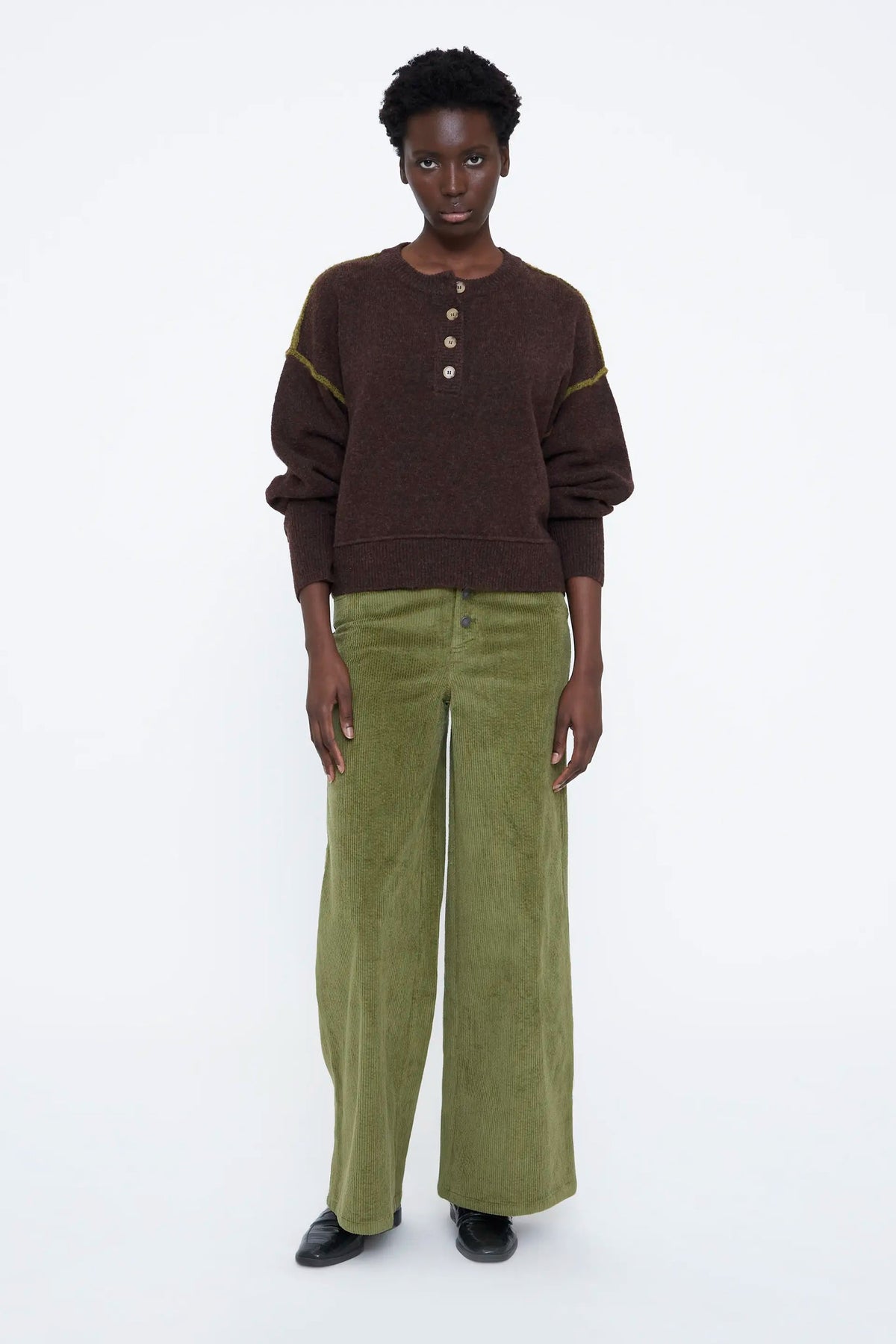 Maglia in misto lana marrone e verde
