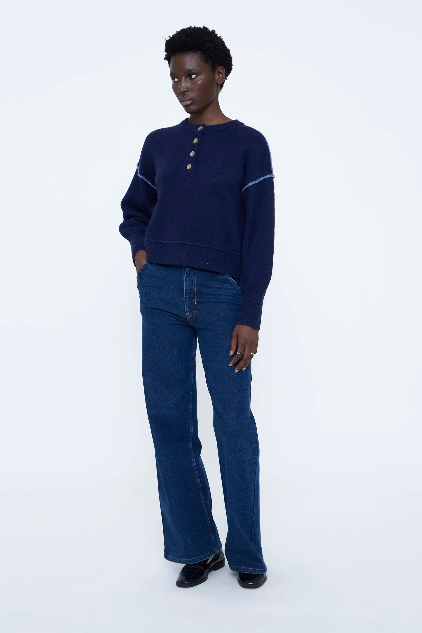 Maglione misto lana blu navy
