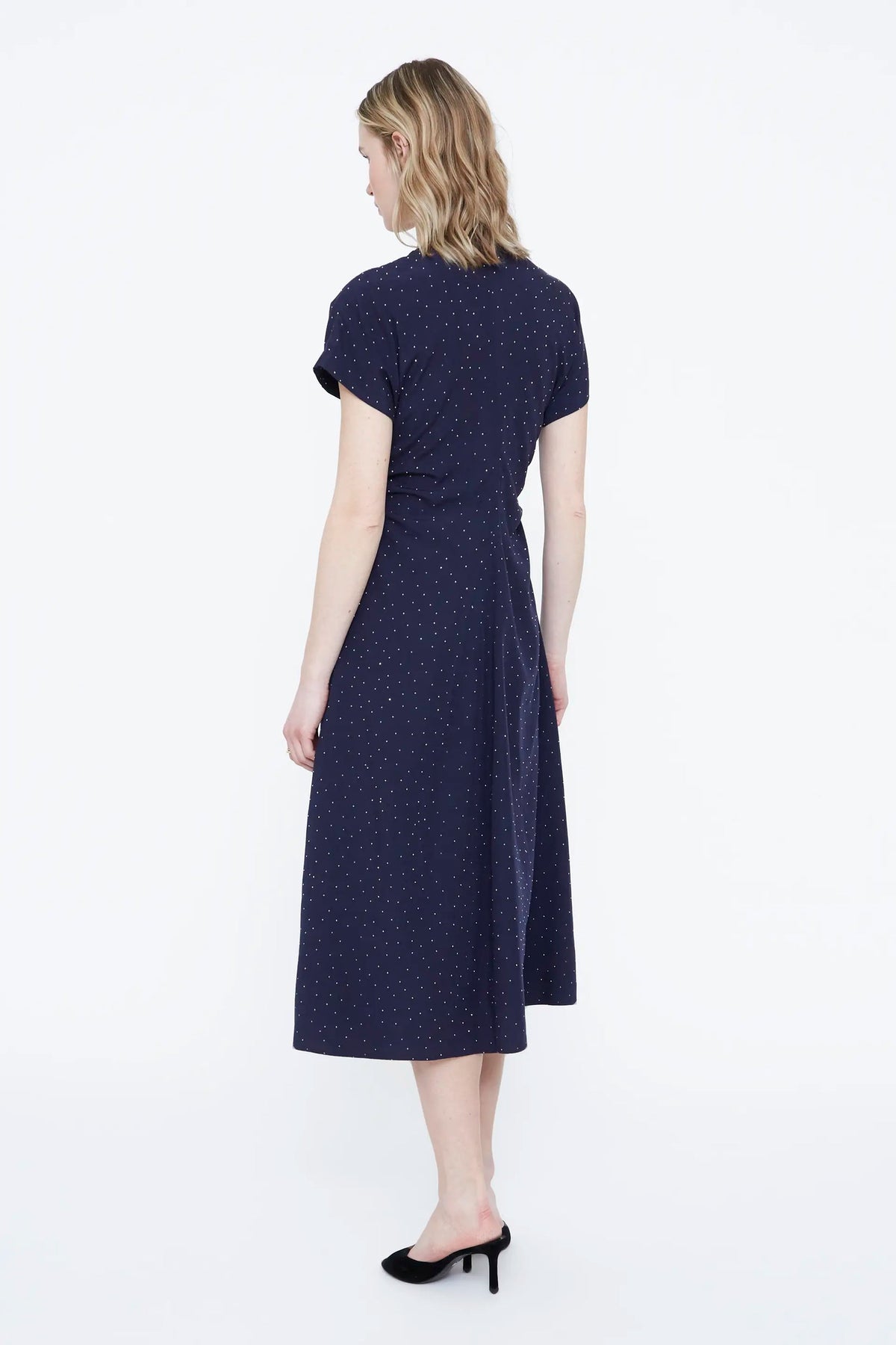 Abito midi blu navy con mini applicazioni argentate
