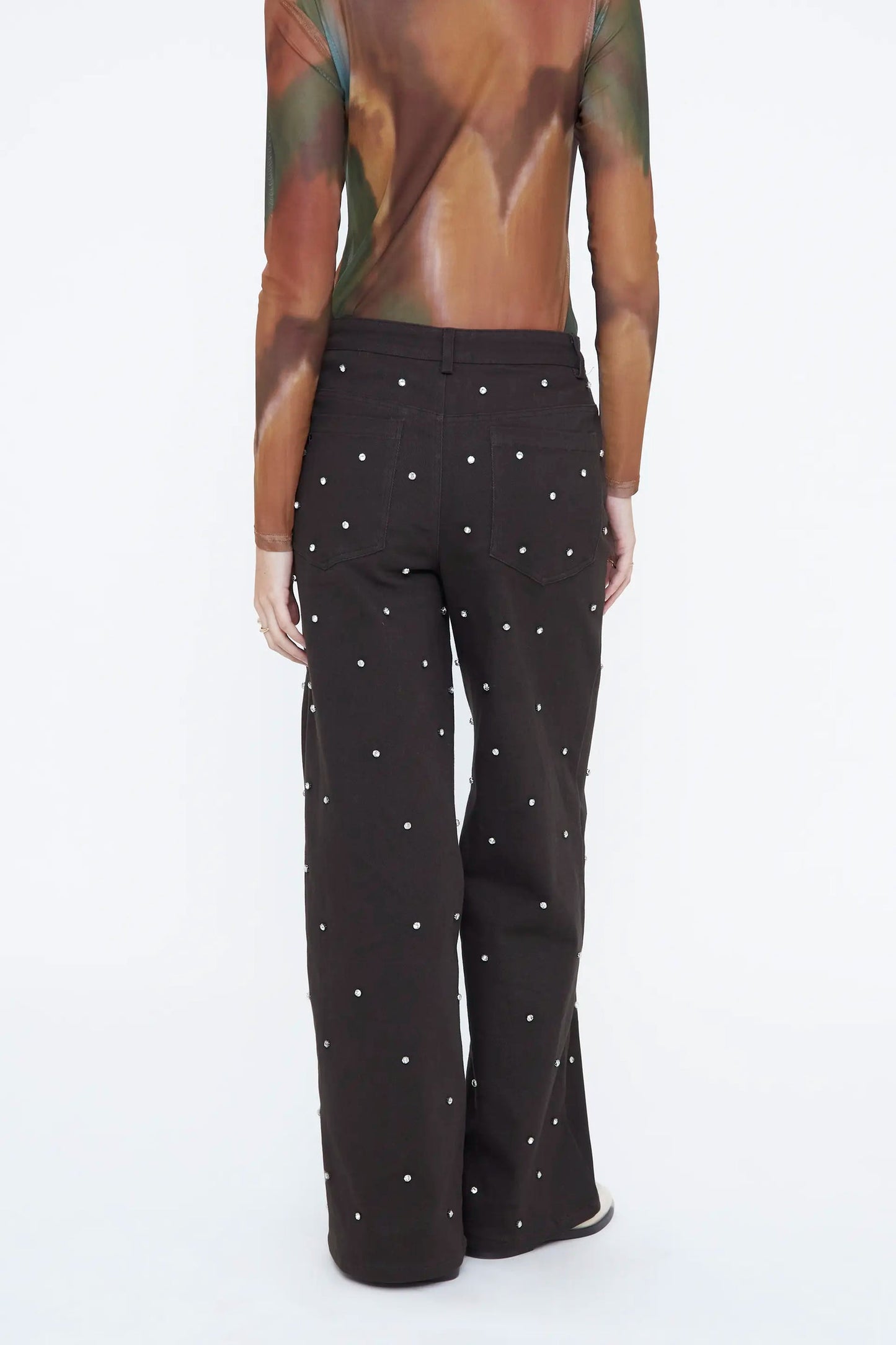 Jeans verde scuro con applicazioni