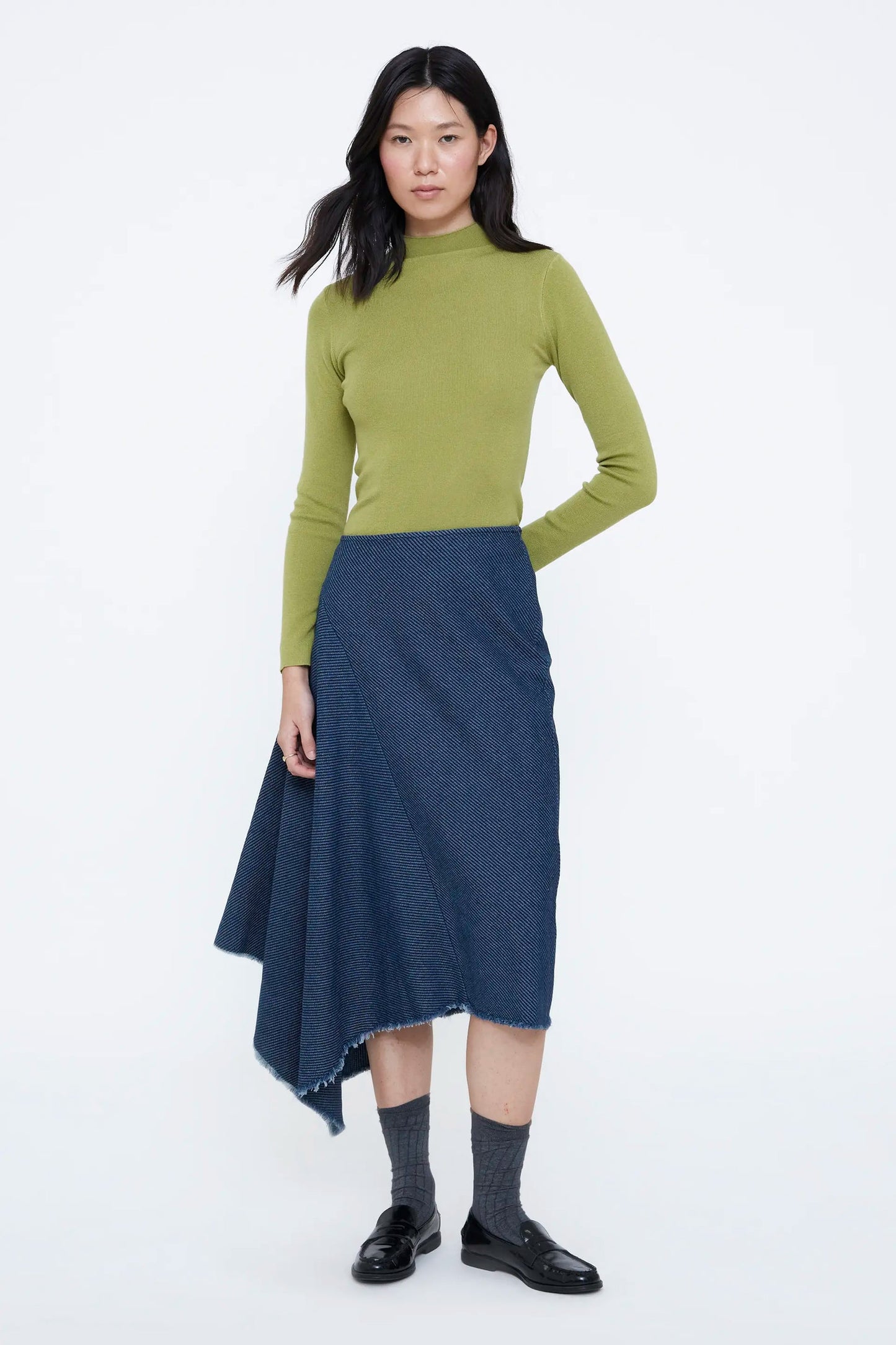 Gonna midi in denim blu navy